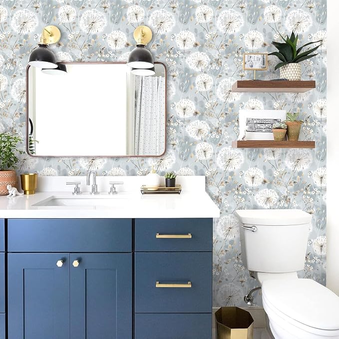Nukofal Floral Wallpaper Peel and Stick Dandelion Wallpaper Floral Contact Paper 16.9"x118.1" Vintage Flower Contact Paper Boho Self Adhesive Removable for Bedroom Cabinets Decorative Wall Vinyl