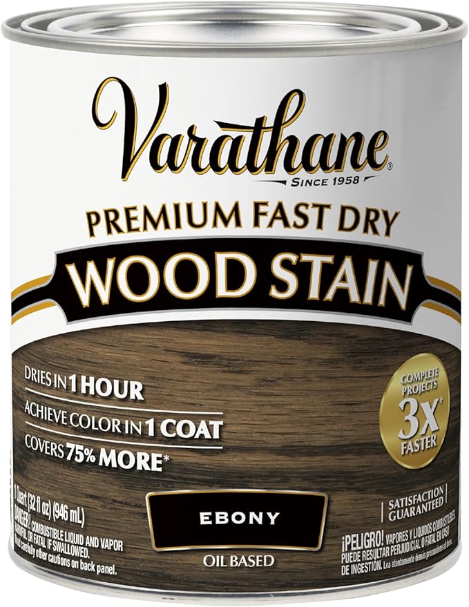 Varathane Premium Fast Dry Wood Stain | 1 Hour Dry Time | 1 Coat Color | Interior Wood Stain | Furniture, Cabinets, Doors, Trim | Quart | Ebony
