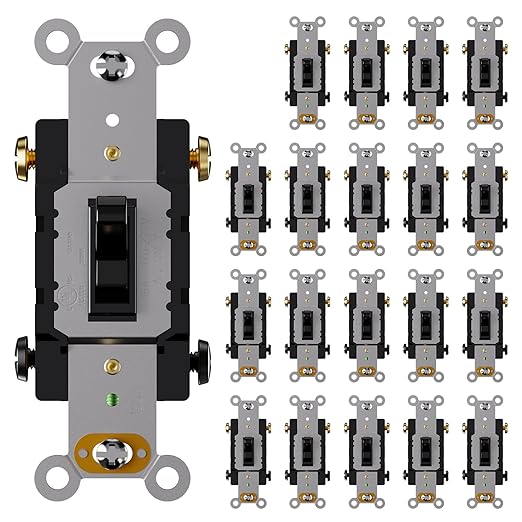 AIDA 20 Pack 4 Way Toggle Light Switch, 15 Amp, 120 Volt, Toggle Framed AC Quiet Switch, in Wall On/Off Switch Replacement, Self-Grounding, Residential and Commercial Grade, UL,Glossy Black