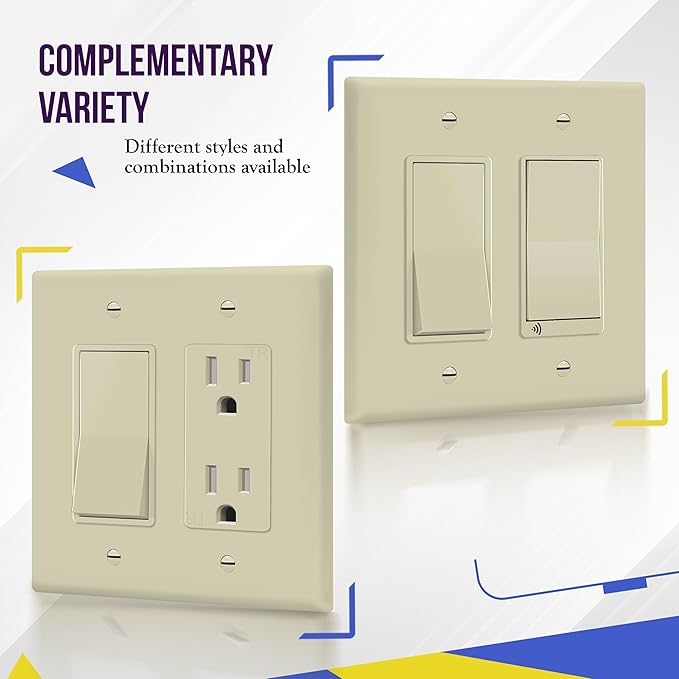 ENERLITES Decorator Light Switch or Receptacle Outlet Wall Plate, Gloss Finish, Midway Size 2-Gang 4.88" x 4.92", Unbreakable Polycarbonate Thermoplastic, UL Listed, 8832M-I, Ivory