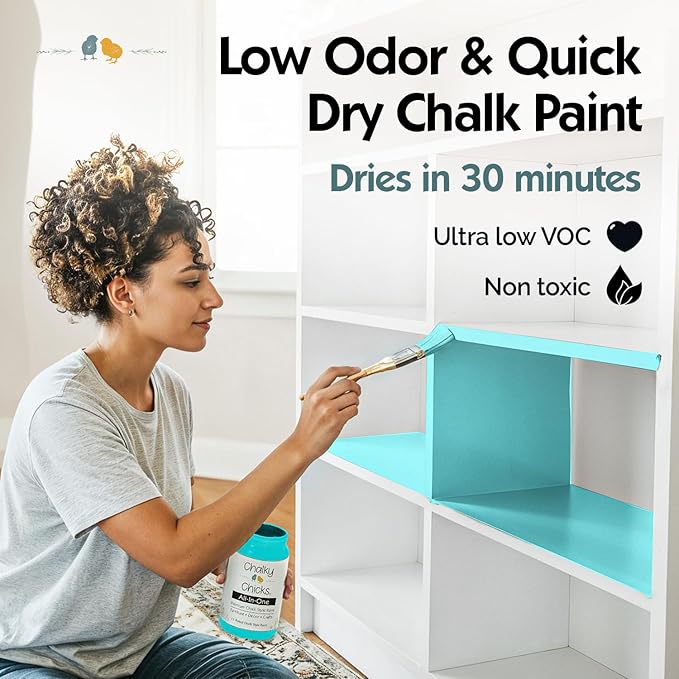 Chalky Chicks 4 Fl Oz Matte Aqua Bay (Aqua Blue) Chalk Paint for Furniture Without Sanding - No Prep Furniture Paint No Sanding All in One for Crafts, Wood, Walls, Cabinet, Metal, Dresser, Farmhouse
