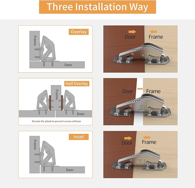 Chibery 20 Pack 90 Degree Soft Close Surface Mount Spring Hinges, Easy Installation No Pre-drilled, Noiseless Frameless Hidden Concealed Kitchen Cabinet Hinge for Cupboard Folded Replacement Hardware