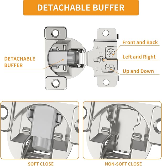 Chibery 10 Pack 1/2" Overlay 3D Soft Close Concealed Hinge, Face Frame Door, Small Angle Slow Close, Self Closing Hidden Satin Nickel, 105° Concealed Stainless Steel Hinges for Kitchen Cabinet Door