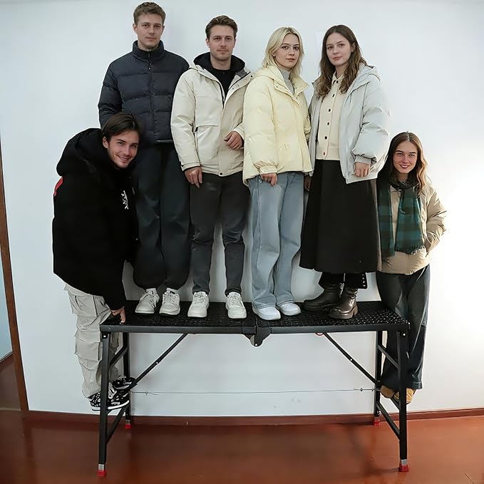Foldable Scaffolding Platform, Height Adjustment 70.9x15.7x35.4-57 in Portable Welded Steel Work Platform, 770 lbs Capacity, Industrial Step Ladders Ideal for Home Improvement, Wiring and Painting