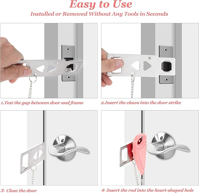 AceMining Portable Door Lock Home Security Door Locker Travel Lockdown Locks for Additional Safety and Privacy Perfect for Traveling Hotel Home Apartment College-Pink(1 Pack)