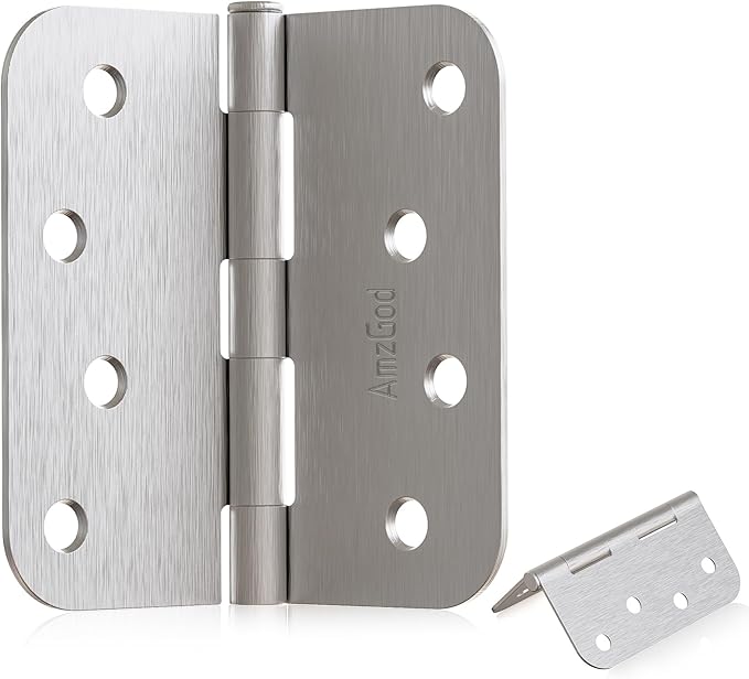 4" X 4" Nickel Door Hinges – 12 Pack Brushed Nickel Door Hinges with 5/8" Radius, Rounded Interior Heavy Duty 4 Inch Exterior & Front Door Hinge for Residential Use