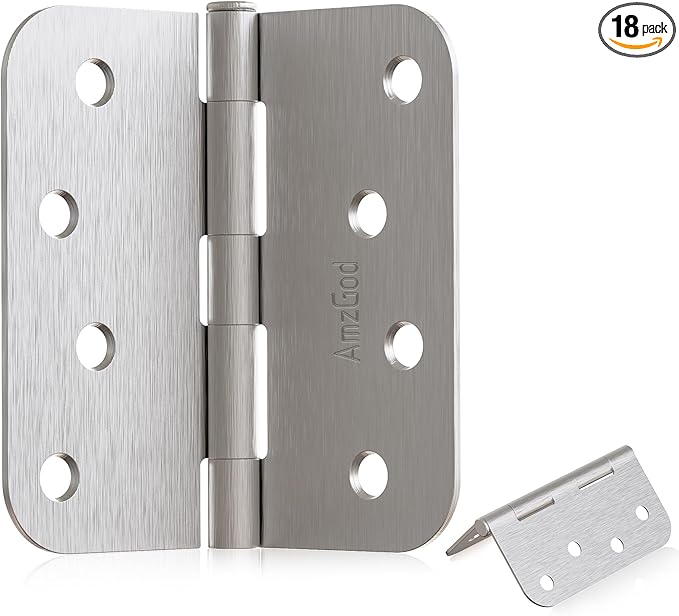 4" X 4" Nickel Door Hinges - 18 Pack Brushed Nickel Door Hinge 4 Inch Rounded Interior Hinges with 5/8" Radius -Heavy Duty Exterior Door Hinge 4 in x 4 in Front Door Hinges Residential
