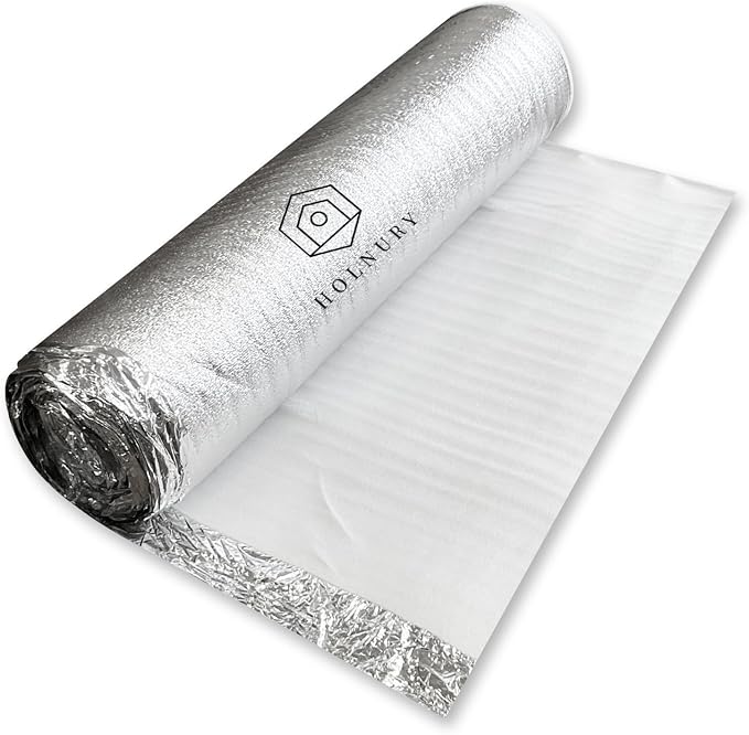 3-in-1 Acoustic Premium Floor Underlayment - 200 sqft Roll - 3mm Thick EPE with Silver Foil Vapor Barrier with Tape - Moisture Barrier, Thermal Insulation, Sound Insulation (Silver Protect)