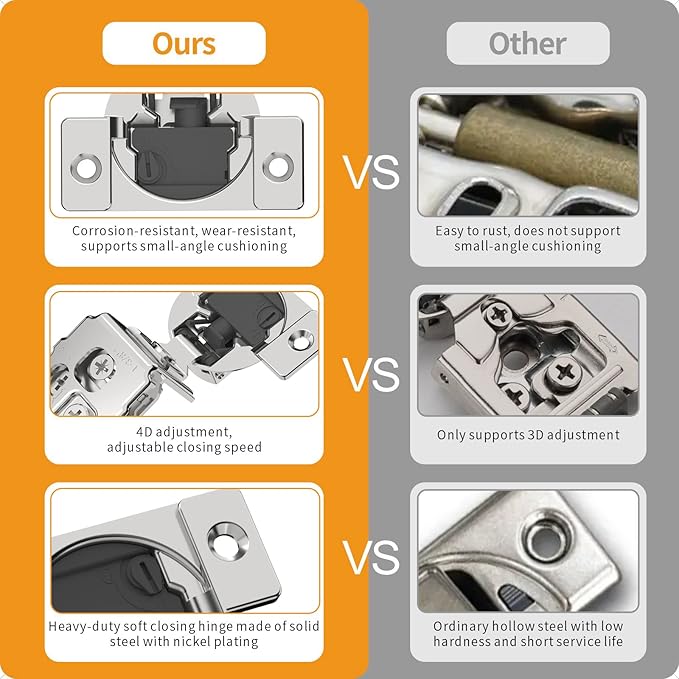 Chibery 20 Pack 1-3/8" Overlay 4D Soft Close Concealed Hinges for Face Frame Door, Adjustable Closing Speed, Smooth Slow Self Close Hinges, Satin Nickel, 105° Open Angle Stainless Steel Cabinet Hinges