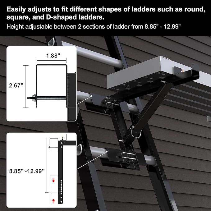New Upgraded Adjustable Ladder Jacks 2 Pack for Scaffolding Platform, Two-Rung Short Body Extension Ladder Jack Scaffold Bracket, Black Ladder Platform Accessories, Ladder Jack Part for Working Stage