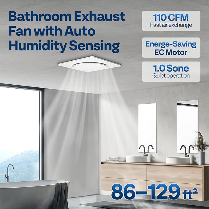 VIVOHOME AutoFlow Bathroom Exhaust Fan with Humidity Sensor 110CFM - Energy-Saving EC Motor,10.2-inch Ceiling Retrofit Bath Fan, No Attic Access Needed(Install Kit, 4-in Duct Included)