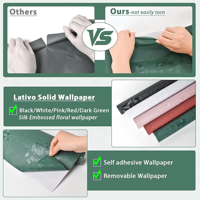Dark Green Wallpaper Silk Embossed Texture Contact Paper 393in17.7in | Emerald Green Floral Wallpaper,Thicken Self Adhesive Removable,Used for Cabinet Kitchen Bedroom Bathroom Waterproof WallDecor