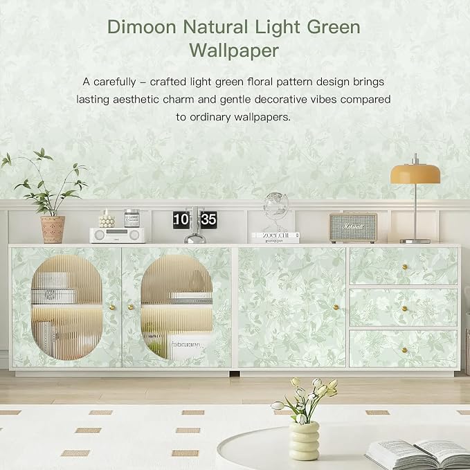 17.3" X 78.7" Peel and Stick Wallpaper Floral Boho Green Contact Paper Bird Cute Girl Modern Wall Paper Renter Friendly Waterproof Removable Self Adhesive Bedroom Kitchen Dorm Cabinets Vinyl