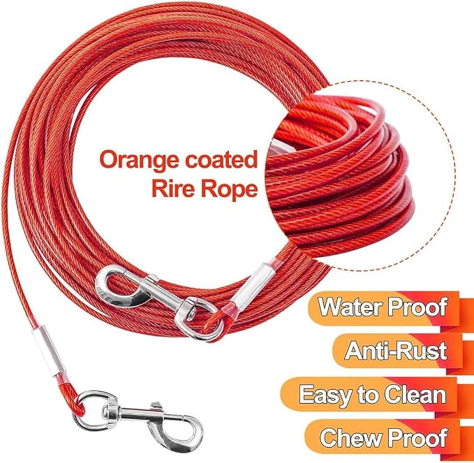 Tie Out Cable for Dogs,10/20/30/50/100FT Dog Leads for Yard Chew Proof,Heavy Duty Tie Out Cable for Large Dogs Up to 125lbs,Dog Runner Tether (Red, 125Ibs 30ft)