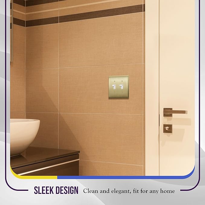 ENERLITES Toggle Light Switch Metal Wall Plate, Stainless Steel 201, Corrosion Resistant, Size 2-Gang 4.50" x 4.57", 7712-BB, Brushed Brass, Gold