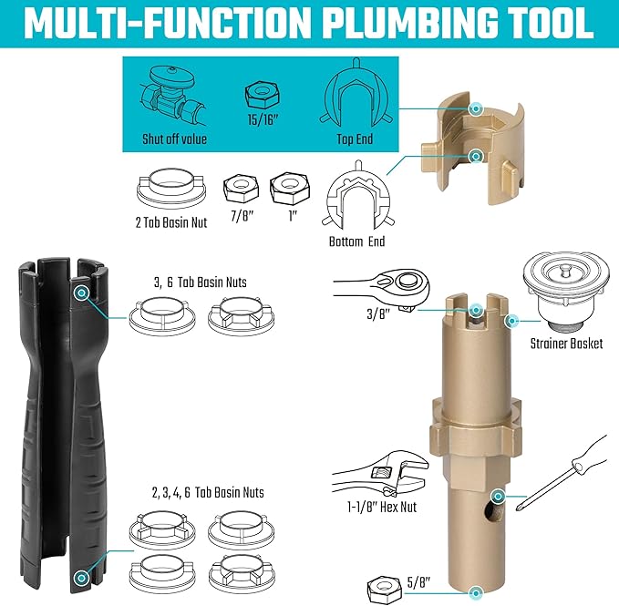 DURATECH Faucet Wrench, Sink Wrench, 8 in 1 Plumbing Wrench, Faucet Installation and Removal Tool for Plumbing Repair
