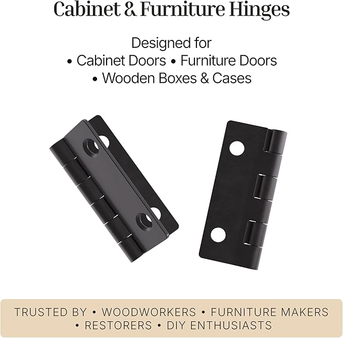 Flat Black Butt Hinges - 2" x 1-1/2" - Pack of 20 - Flush Mount Cabinet Door Hinges - Furniture Hardware - BH7-SBL (10)