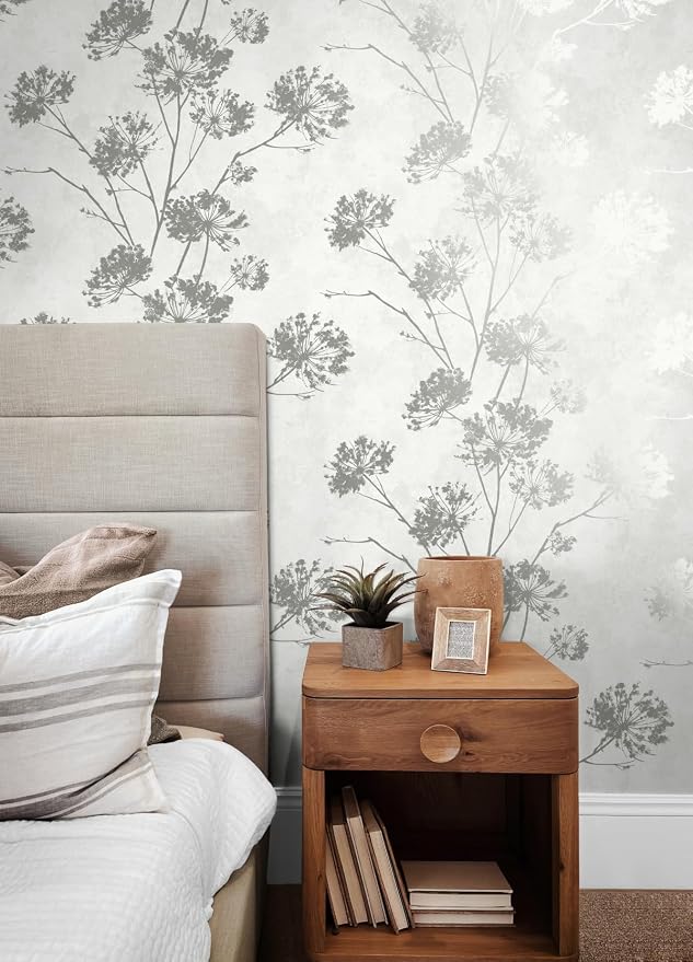 NextWall Harry & Grace Dandelion Floral Peel and Stick Wallpaper (Metallic Silver)
