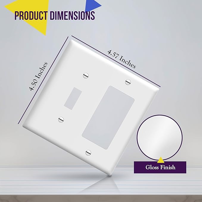 ENERLITES Combination Toggle Light Switch/Decorator Switch Wall Plate, Size 2-Gang 4.50" x 4.57", Polycarbonate Thermoplastic, 881131-W-10PCS, White, 10 Pack