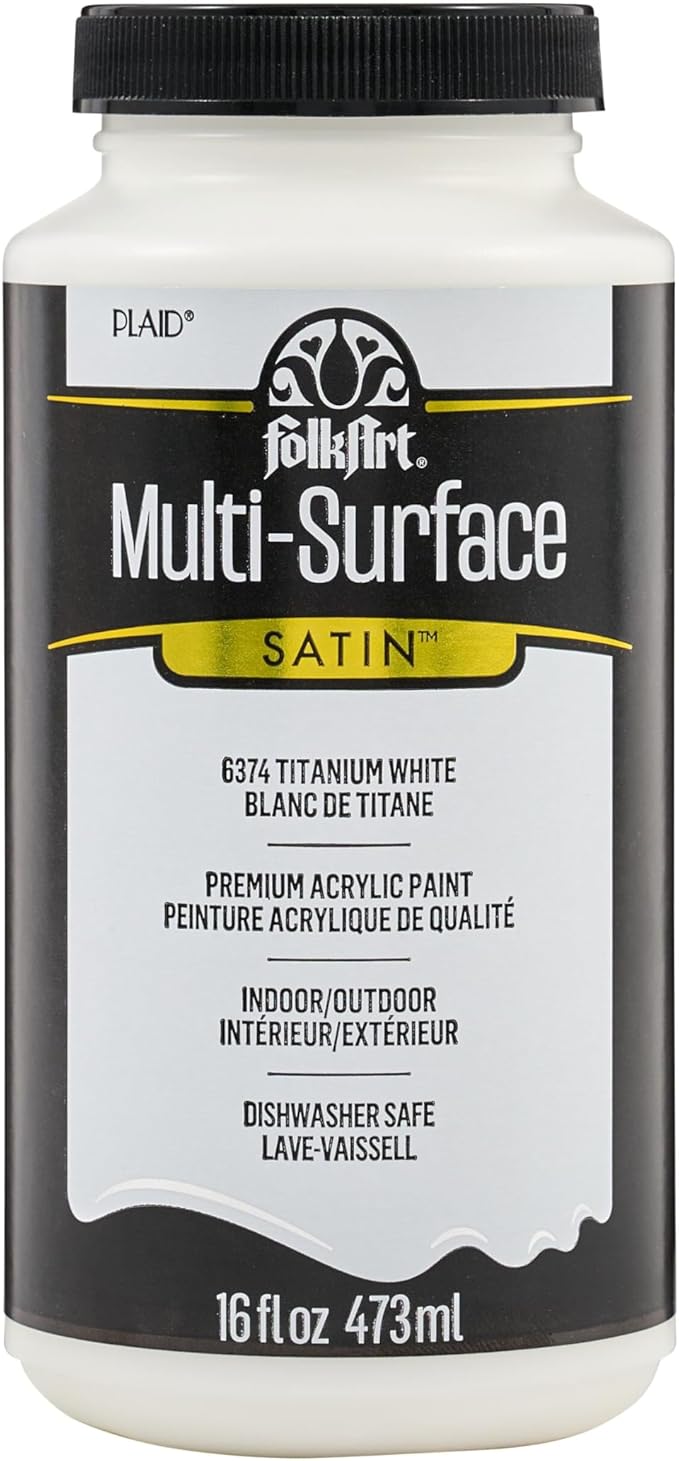 FolkArt Multi-Surface Satin Acrylic Paint in Assorted Colors, 16 oz, Titanium White 16 Fl Oz