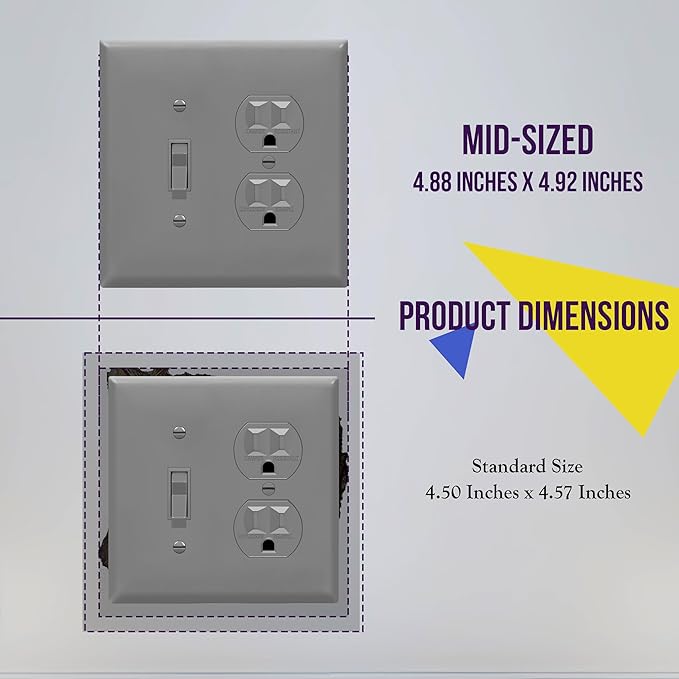 ENERLITES Combination Toggle Light Switch/Duplex Receptacle Outlet Wall Plate, Mid-Size 2-Gang 4.88" x 4.92", Polycarbonate Thermoplastic, 881121M-GY, Gray