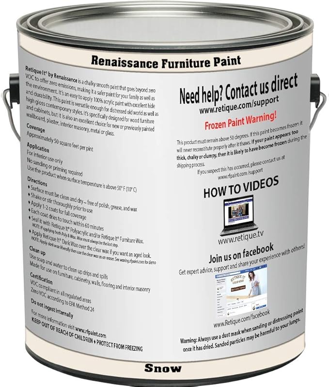 Retique It Chalk Furniture Paint, 128 Fl Oz (Pack of 1), 01 Snow