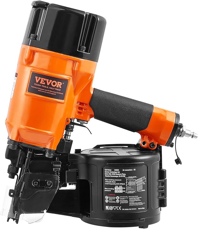 VEVOR Coil Siding/Framing Nailer CN83N, 2" to 3-1/4" 15 Degree Pneumatic Siding Nail Gun with Tool-Less Depth Adjustment, 70-120PSI Air Coil Nailer for Siding Sheathing Wooding Fencing Decking