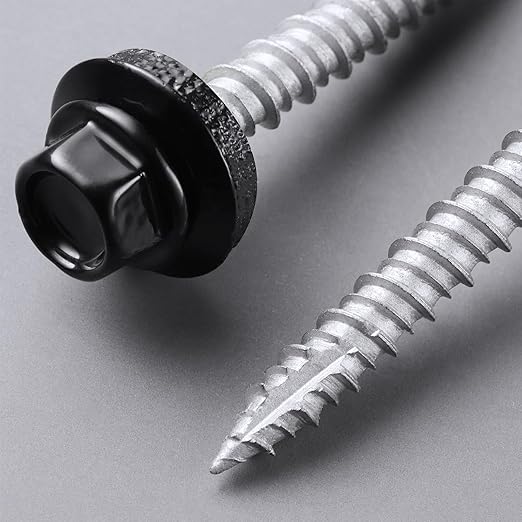 Metal Roofing Screws #10 × 1 1/2 Inch, 145pcs Black Ruspert Coating Hex Head Sheet Metal Roof Screws, Self Starting Metal to Wood Siding Screw, EDPM Rubber Washers