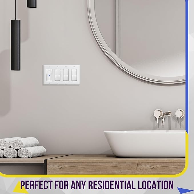 ENERLITES Decorator Light Switch or Receptacle Outlet Wall Plate, Gloss Finish, Size 4-Gang 4.50" x 8.19", Polycarbonate Thermoplastic, 8834-W, White, Standard Size