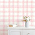 Plaid Wallpaper Peel and Stick, 17.7"x197" | Hand-Painted Pink, Self Adhesive, Vinyl, Removable, Boho Checkered Contact Paper for Bedroom, Living Room, Bathroom