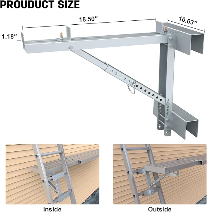 New Upgraded Adjustable Ladder Jacks 2 Pack for Scaffolding Platform, Two-Rung Short Body Extension Ladder Jack Scaffold Bracket, Silver Ladder Platform Accessories Ladder Jack Part for Working Stage