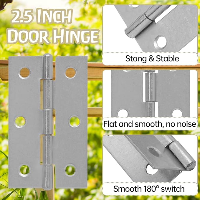 Murtenze 6 Pack 2.5 Inch Door Hinge Cabinet Hinge,Silver Butt Hinges Ball Bearing Window Hinge Outdoor Hinges with Mounting Screws