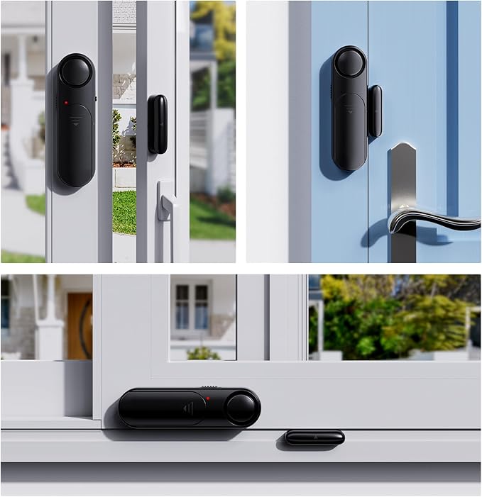 Window and Door Alarm When Opened for Kids Safety/Home Security, 2 Pack Sliding Door Sensor Alarms with Remote for Dementia,Burglar Alert for Business/Garage/Apartment Entry,Back/Front/Pool, Black