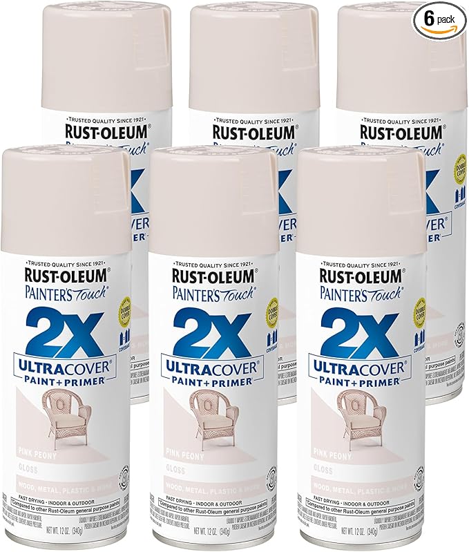 Rust-Oleum 329198-6PK Painter's Touch 2X Ultra Cover Spray Paint, 12 oz, Gloss Pink Peony, 6 Pack