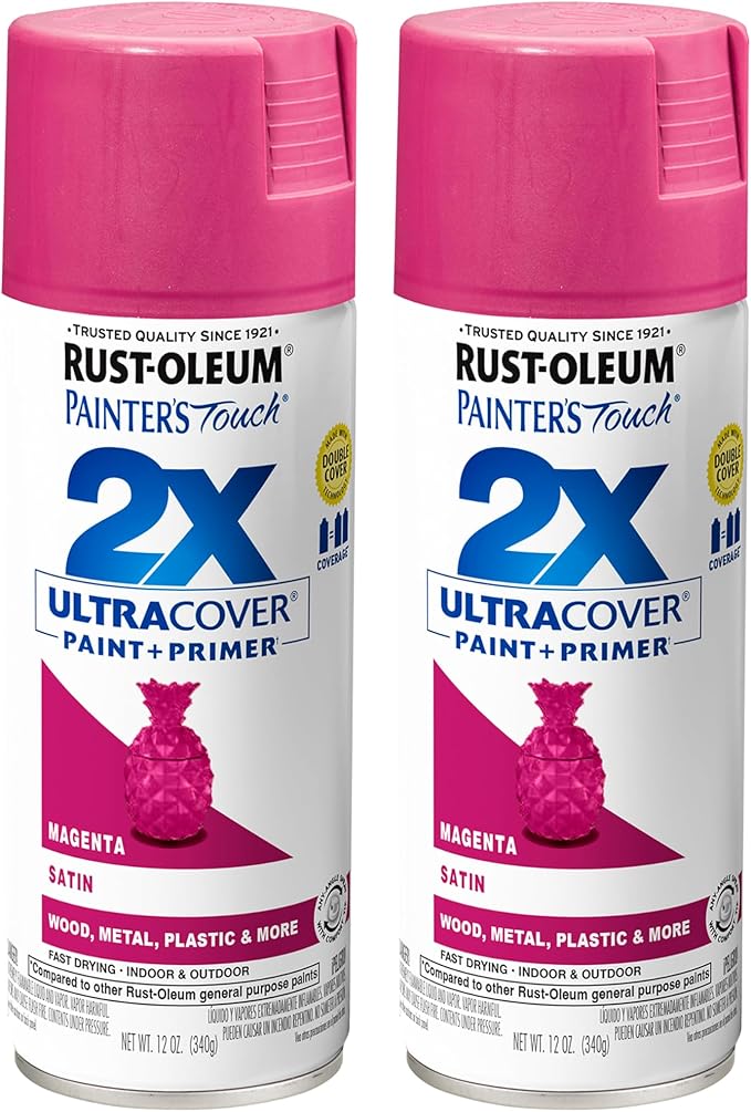 Rust-Oleum 334087-2PK Painter's Touch 2X Ultra Cover Spray Paint, 12 oz, Satin Magenta, 2 Pack