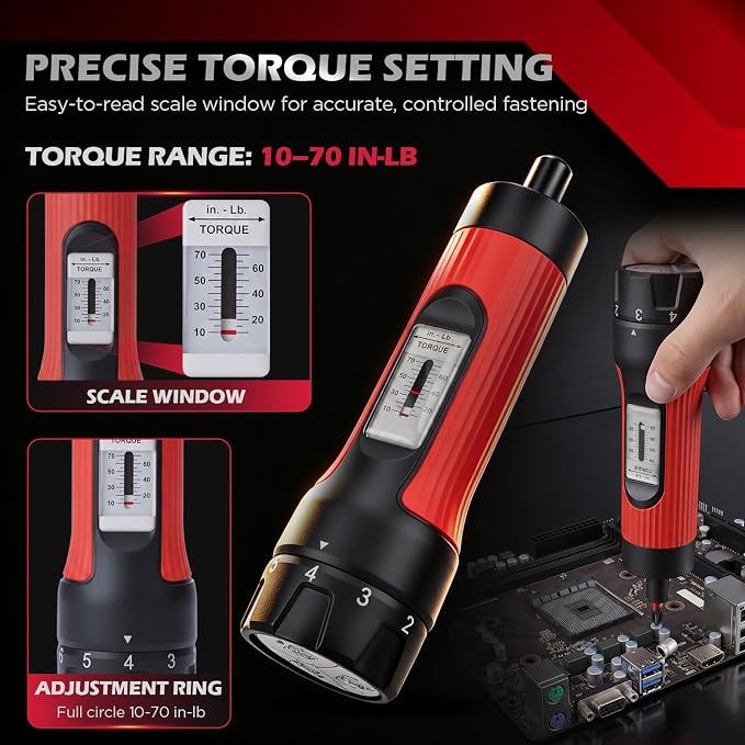 64-Piece Torque Screwdriver Set, 10-70 in-lb, 1/4" Drive Inch Pound Torque Wrench with 40 S2 Bits, 20 CR-V Magnetic SAE and Metric Nut Drivers, T-Bar, Bit Holder, 1/4" Magnetic Extension and Case