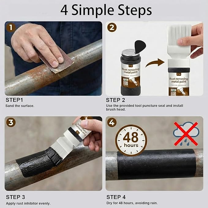 2-in-1 Rust Converter, 6.35 Fl oz Black Rust Inhibitor Touch Up Paint for Metal, Anti-Rust Coating for Automotive, Chassis, UV Resistant