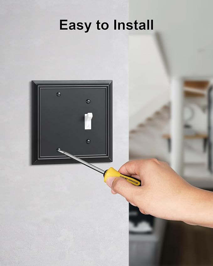 2-Pack Combo Blank/Toggle Light Switch Cover Plate, Black Modern Decorative Electrical Outlet Covers, Bamboo Fiber Wall Switch Plates and Outlet Covers