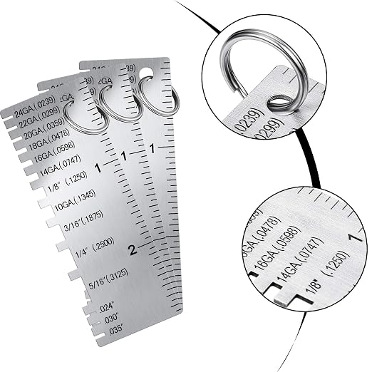 Weewooday 3 Pcs Metal/Wire Sheet Thickness Gauge Tool Portable Stainless Steel Welding One Sided Material Thickness Gauge Plated Size Inspection Tool