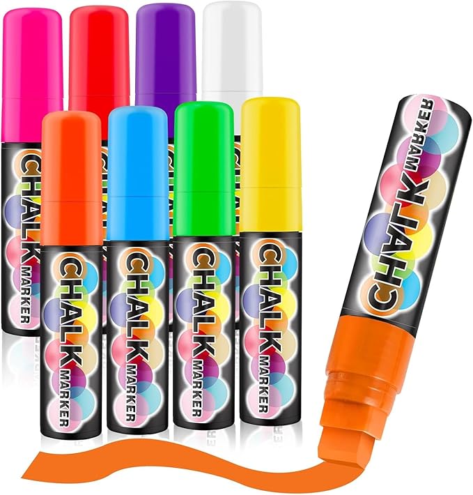Celepen Window Chalk Markers for Cars Glass Washable, 8 Colors Jumbo Liquid Chalk Marker Pens with 15mm 3 in 1 Nib Wide Tip, Chalkboard Markers Car Window Paint Pen for Auto, Mirror, Poster, Business