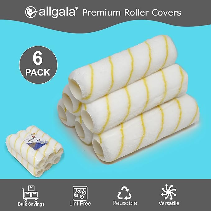 Allgala Paint Roller Covers, 6 Pack 9 Inch Shedless Lint Free Painter Roller Covers 1/2 in Roller Naps for Paint Roller Kit