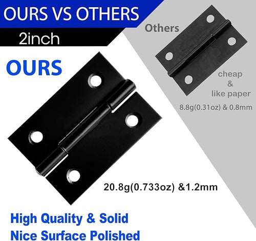 12 PCS 2 inches Black Door Hinge Cabinet Hinges Stainless Steel Butt Hinges Home Furniture Hinges Bisagras for Door, Window, Case Lid, Wooden Box Chest with 72 Mounting Screws, Black