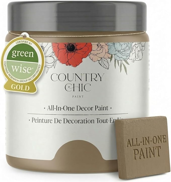 Country Chic All-in-One Chalk Paint for Furniture, Cabinets, Home Decor, Eco-Friendly, Matte Finish, Built-In Primer & Top Coat for Wood, Metal - Driftwood (Brown) - Pint 16 oz (475 ml)
