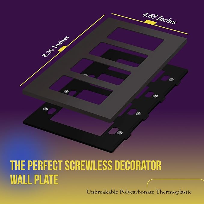 ENERLITES Elite Series Screwless Decorator Wall Plate Child Safe Outlet Cover, Gloss Finish, Size 4-Gang 4.68" H x 8.30" L, Unbreakable Polycarbonate Thermoplastic, SI8834-DB, Dark Bronze