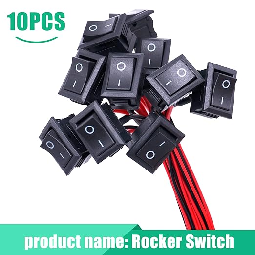 Twidec/10Pcs Rocker Switch AC 6A/250V 10A/125V SPST 2 Pins 2 Position ON/Off Car Boat Square Black Rocker Switch Toggle with Pre-soldered Wires KCD1-X-F