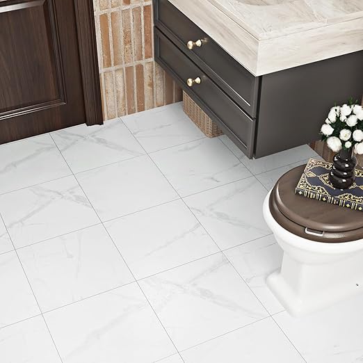 WESTICK Marble Peel and Stick Floor Tiles for Bathroom Self Adhesive Floor Tiles Peel and Stick Waterproof Vinyl Flooring for Bedroom Kitchen Living Room Camper Marble White 20 PCS 12" x 12"