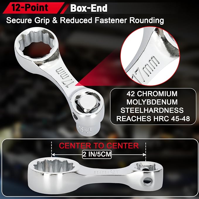 12PCS Metric Torque Adapter Set, 10–19mm Torque Wrench Extension Adapter, 3/8" Drive, 12 Point Box End Torque Wrench Adapter Set, Chromium Vanadium Steel with 1/2" & 1/4" Adapters