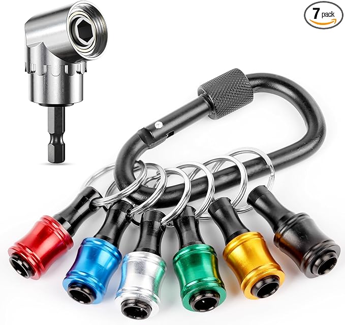 Katerk Bit Holder Key Chain Cool Gadgets, Gifts Drill Bit Holder, 1/4 Hex Bit Holder for Impact Driver, w/Cool Stuff Right Angle Drill Attachment for Household Workplace Industry