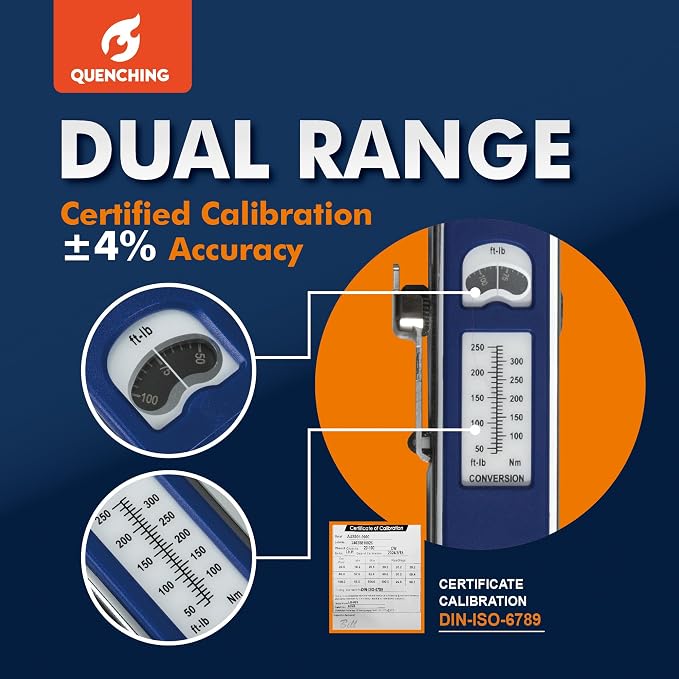 Split Beam Torque Wrench, 3/8-Inch Drive, 20–100 ft-lb, ±4% Accuracy, 15° Flex Head, CR-V Steel, Reliable Torque Wrench for Daily Garage and Automotive Maintenance