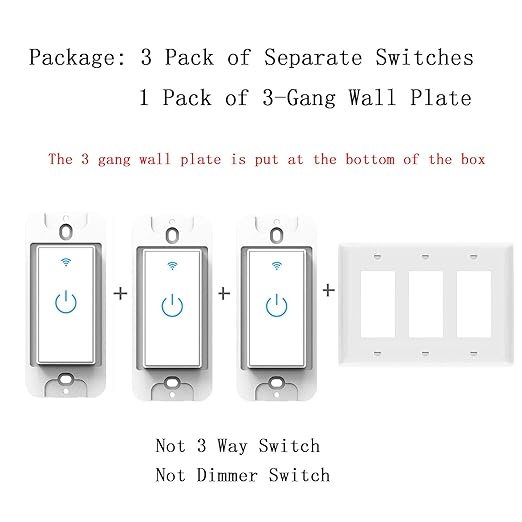 Smart WiFi Light Switch 3 Gang - Wireless Compatible with Alexa and Google Home